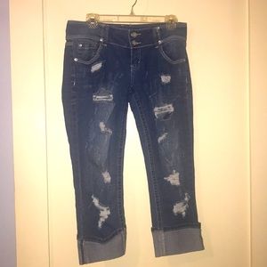 Almost Famous Distressed Cuffed Capr